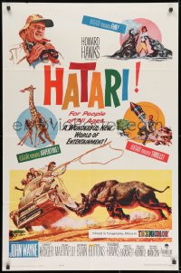 1b416 HATARI 1sh 1962 Howard Hawks, artwork of John Wayne in Africa by Frank McCarthy!