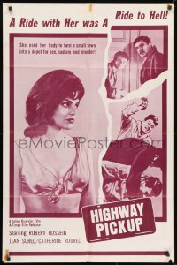 1b426 HIGHWAY PICKUP 1sh 1963 Robert Hossein, Catherine Rouvel, ride with her to Hell!