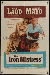 1b466 IRON MISTRESS 1sh 1952 Alan Ladd as Jim Bowie w/ his famous knife & sexy Virginia Mayo!