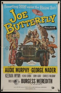 1b479 JOE BUTTERFLY 1sh 1957 great artwork of Audie Murphy & soldiers flirting with girl in Japan!