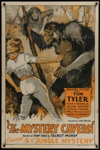 1b483 JUNGLE MYSTERY chapter 5 1sh 1932 wild gorilla art, Tom Tyler serial, The Mystery Cavern, rare