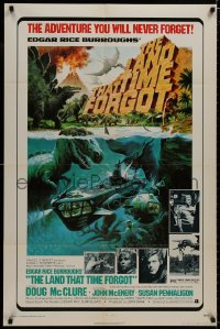 1b505 LAND THAT TIME FORGOT 1sh 1975 Edgar Rice Burroughs, cool George Akimoto dinosaur art!