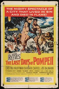 1b508 LAST DAYS OF POMPEII 1sh 1960 art of mighty Steve Reeves in the fiery summit of spectacle!