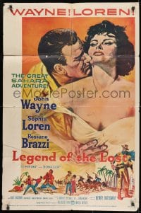 1b520 LEGEND OF THE LOST 1sh 1957 romantic art of John Wayne tangling with sexiest Sophia Loren!