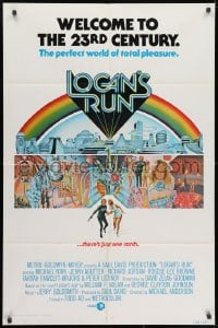 1b533 LOGAN'S RUN int'l 1sh 1976 art of Michael York & Jenny Agutter running away by Charles Moll!