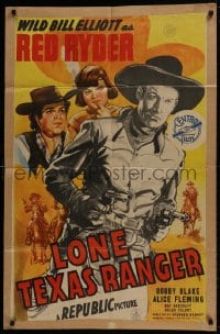 1b535 LONE TEXAS RANGER 1sh 1945 Wild Bill Elliott as Red Ryder, Native American Bobby Blake!