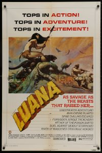 1b548 LUANA style B 1sh 1973 Frank Frazetta art of sexy female Tarzan with animals, wide release!