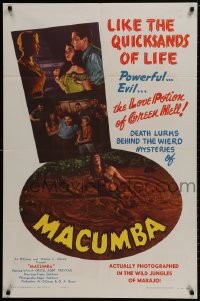 1b550 MACUMBA 1sh 1956 artwork of a wild jungle beauty & love-hungry men fighting!