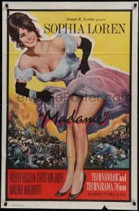 1b553 MADAME SANS GENE 1sh R1963 sexy full-length Sophia Loren in low-cut dress, Madame!
