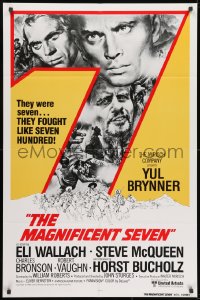 1b556 MAGNIFICENT SEVEN int'l 1sh R1980 Yul Brynner, Steve McQueen, John Sturges' 7 Samurai western!