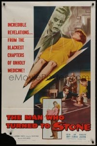 1b562 MAN WHO TURNED TO STONE 1sh 1957 Victor Jory practices unholy medicine, cool sexy horror art!