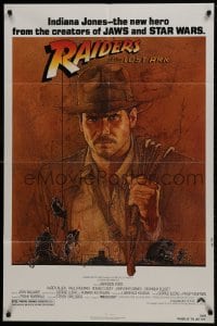 1b720 RAIDERS OF THE LOST ARK 1sh 1981 Richard Amsel art of Harrison Ford, Steven Spielberg!