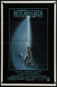 1b734 RETURN OF THE JEDI 1sh 1983 George Lucas, art of hands holding lightsaber by Reamer!