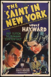 1b766 SAINT IN NEW YORK 1sh 1938 cool art of Louis Hayward as Simon Templar & sexiest Kay Sutton!