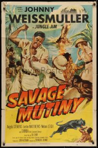 1b777 SAVAGE MUTINY 1sh 1953 art of Johnny Weissmuller as Jungle Jim fighting island natives!