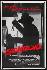 1b782 SCHIZOID 1sh 1980 cool silhouette of crazed madman Klaus Kinski attacking with scissors!