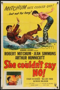 1b794 SHE COULDN'T SAY NO style A 1sh 1954 sexy short-haired Jean Simmons, Dr. Robert Mitchum