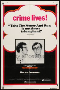 1b868 TAKE THE MONEY & RUN 1sh R1970s wacky Woody Allen mug shot in classic mockumentary!