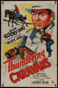 1b911 THUNDERING CARAVANS 1sh 1952 great artwork of cowboy Rocky Lane w/smoking gun & Black Jack!