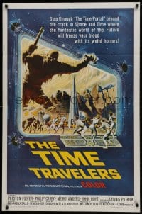 1b915 TIME TRAVELERS 1sh 1964 cool Reynold Brown sci-fi art of the crack in space and time!