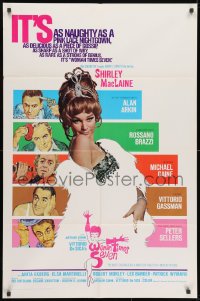 1b991 WOMAN TIMES SEVEN int'l 1sh 1967 MacLaine is as naughty as a pink lace nightgown, Cassell art!