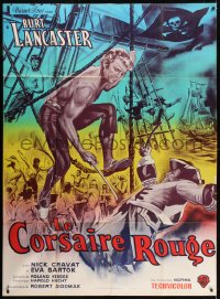 1c539 CRIMSON PIRATE French 1p R1960s different art of barechested Burt Lancaster swinging on rope!