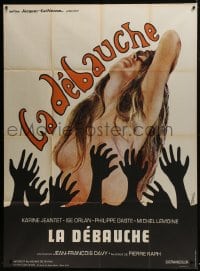 1c557 DIRTY LOVERS French 1p 1970 artwork of lots of black hands grasping at naked woman by J.T.!