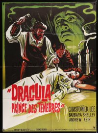 1c566 DRACULA PRINCE OF DARKNESS French 1p R1970s art of vampire Christopher Lee + man driving stake!