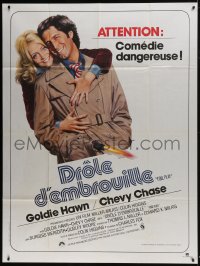 1c601 FOUL PLAY French 1p 1979 wacky Lettick art of Goldie Hawn & Chevy Chase, screwball comedy!