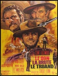 1c624 GOOD, THE BAD & THE UGLY French 1p R1970s Clint Eastwood, Van Cleef, Leone, Jean Mascii art!