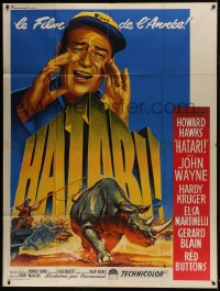 1c650 HATARI French 1p 1962 Howard Hawks, best art of John Wayne in Africa by Roger Soubie!