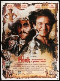 1c664 HOOK French 1p 1991 art of pirate Dustin Hoffman & Robin Williams by Drew Struzan!