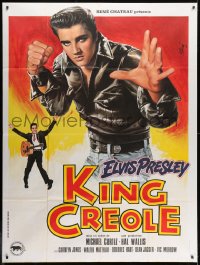 1c713 KING CREOLE French 1p R1980s great artwork of Elvis Presley in leather jacket by Jean Mascii!