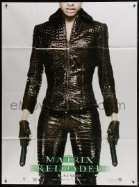 1c765 MATRIX RELOADED teaser French 1p 2003 cool portrait of Jada Pinkett Smith as Niobe with guns!