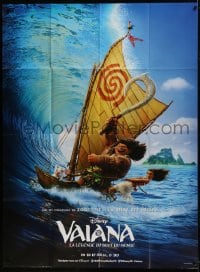 1c775 MOANA French 1p 2016 Disney, Polynesian mythology, great image of Maui & Moana windsurfing!