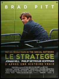 1c780 MONEYBALL French 1p 1911 great image of Brad Pitt sitting in stands at baseball field!