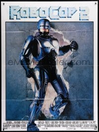 1c869 ROBOCOP 2 French 1p 1990 full-length cyborg policeman Peter Weller crashing through wall!