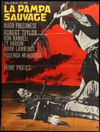 1c880 SAVAGE PAMPAS French 1p 1967 Robert Taylor as cowboy in South America, Guy Gerard Noel art!
