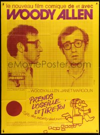1c932 TAKE THE MONEY & RUN French 1p 1972 Woody Allen mugshot + different cartoon art, rare!