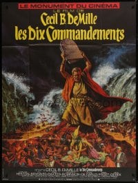 1c939 TEN COMMANDMENTS French 1p R1970s Cecil B. DeMille classic, art of Charlton Heston w/tablets!