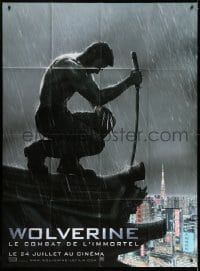 1c989 WOLVERINE teaser French 1p 2013 Hugh Jackman as Logan kneeling on rooftop in the rain!