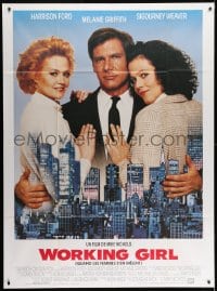 1c993 WORKING GIRL French 1p 1989 Harrison Ford, Melanie Griffith & Sigourney Weaver over New York!