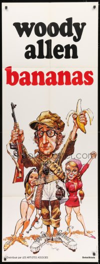 1c027 BANANAS French door panel R1970s great art of Woody Allen by E.C. Comics artist Jack Davis!