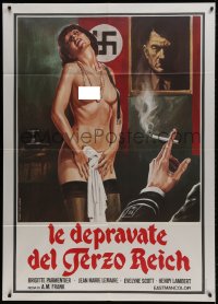 1c240 EAST OF BERLIN Italian 1p 1980 Jess Franco, art of depraved girl stripping for Nazi officer!