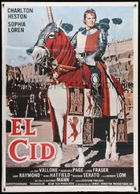 1c241 EL CID Italian 1p R1970s great different image of Charlton Heston wearing armor on horse!