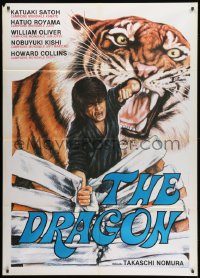 1c253 FIGHTING BLACK KINGS Italian 1p 1980 art of kung fu fighter + giant tiger in background!