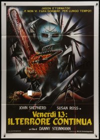 1c260 FRIDAY THE 13th PART V Italian 1p 1986 Sciotti art of Jason w/ bloody chainsaw & naked victim!