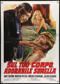 1c265 GOODBYE GEMINI Italian 1p 1973 different art of sexy Judy Geeson in bed watching men!
