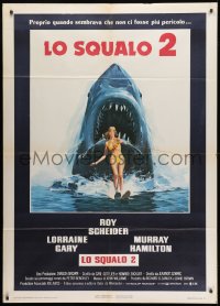 1c289 JAWS 2 Italian 1p 1978 great art of the killer great white shark attacking sexy swimmer!