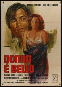1c436 WOMAN & LOVER Italian 1p 1974 Tarantelli art of Joe Dallesandro & Farreol, Donna e Bello!